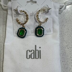CAbi Twisted Gold Earrings with Green Gem